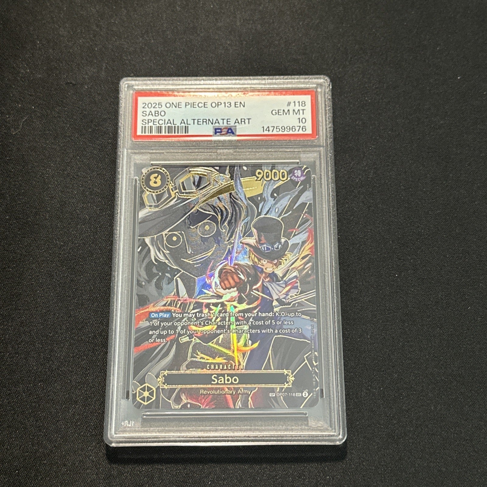 ONE PIECE SABO OP13-CARRYING ON HIS WILL #118 SPECIAL ALT ART PSA 10 GEM MINT