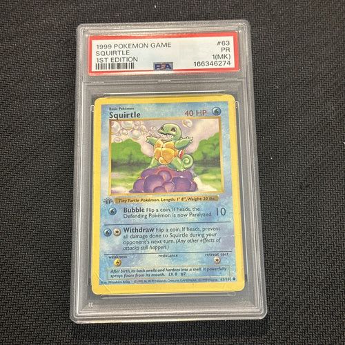 1999 POKEMON BASE SET 1ST EDITION #63 SQUIRTLE PSA 1 (MK)