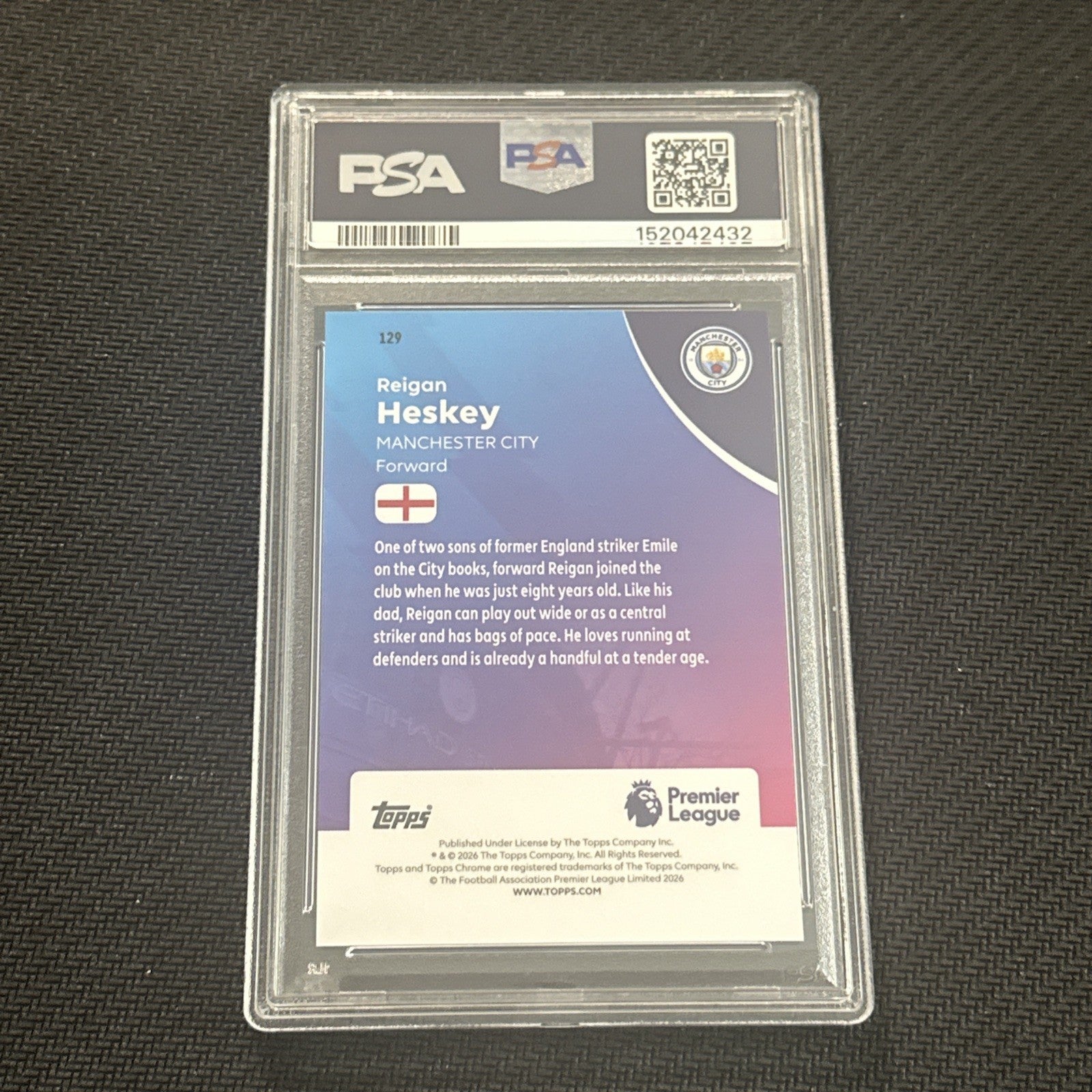 2025-26 Topps Chrome Premier League Reigan Heskey RC RayWave Refractor PSA 10