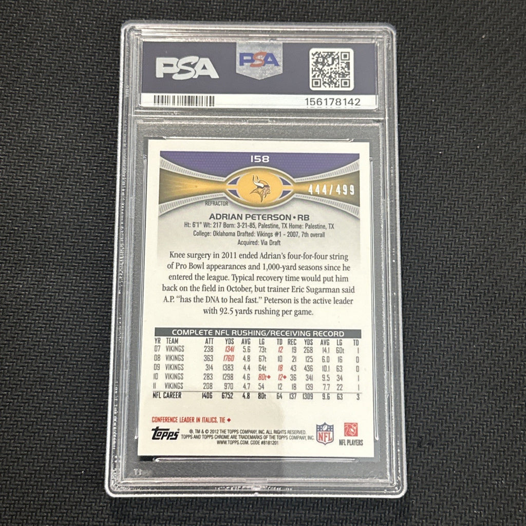 2012 Topps Chrome #158 Adrian Peterson /499 Camo Refractor Vikings PSA 10 Gem