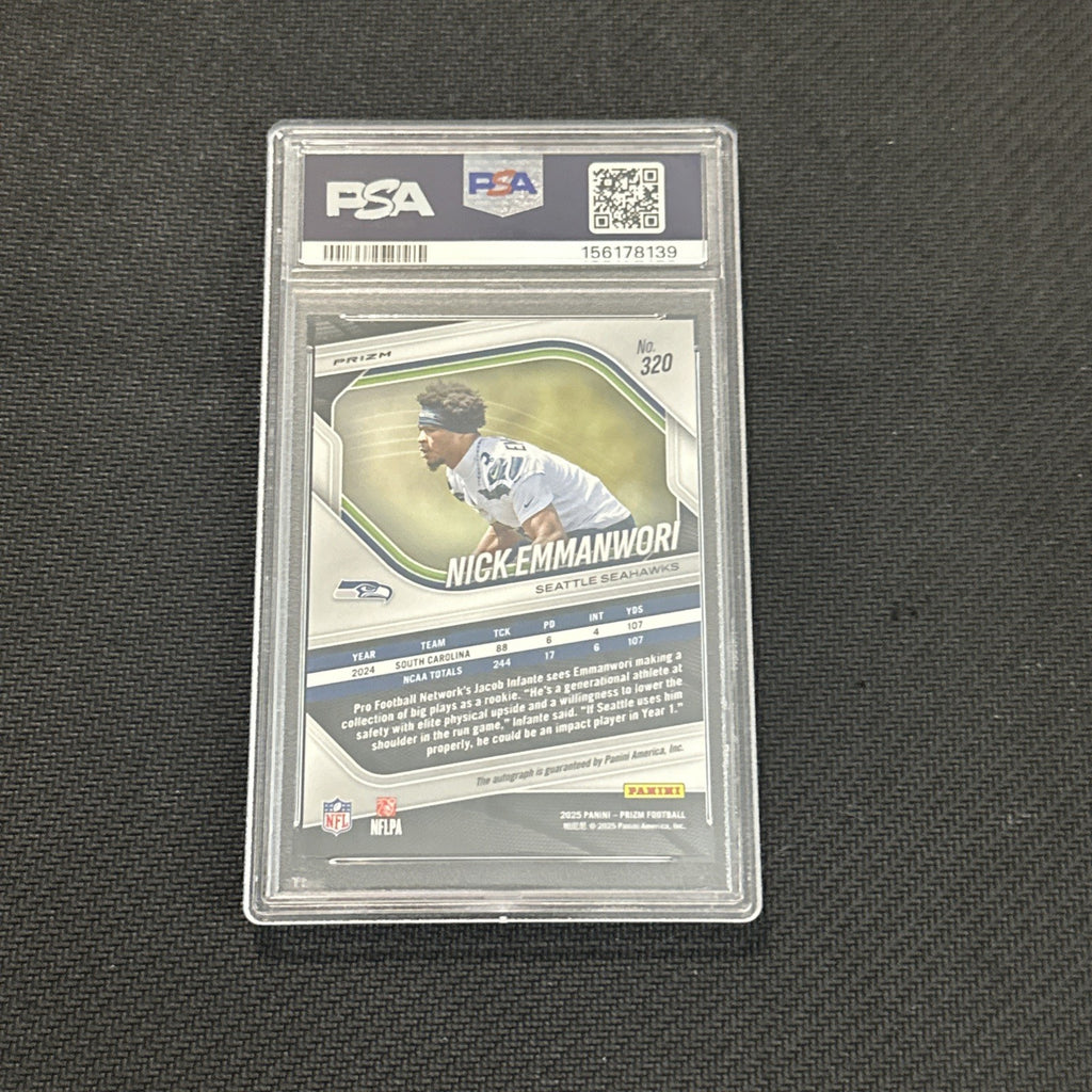 NICK EMMANWORI 2025 Panini Prizm #320 Rookie no huddle Auto PSA 10 Gem Mint