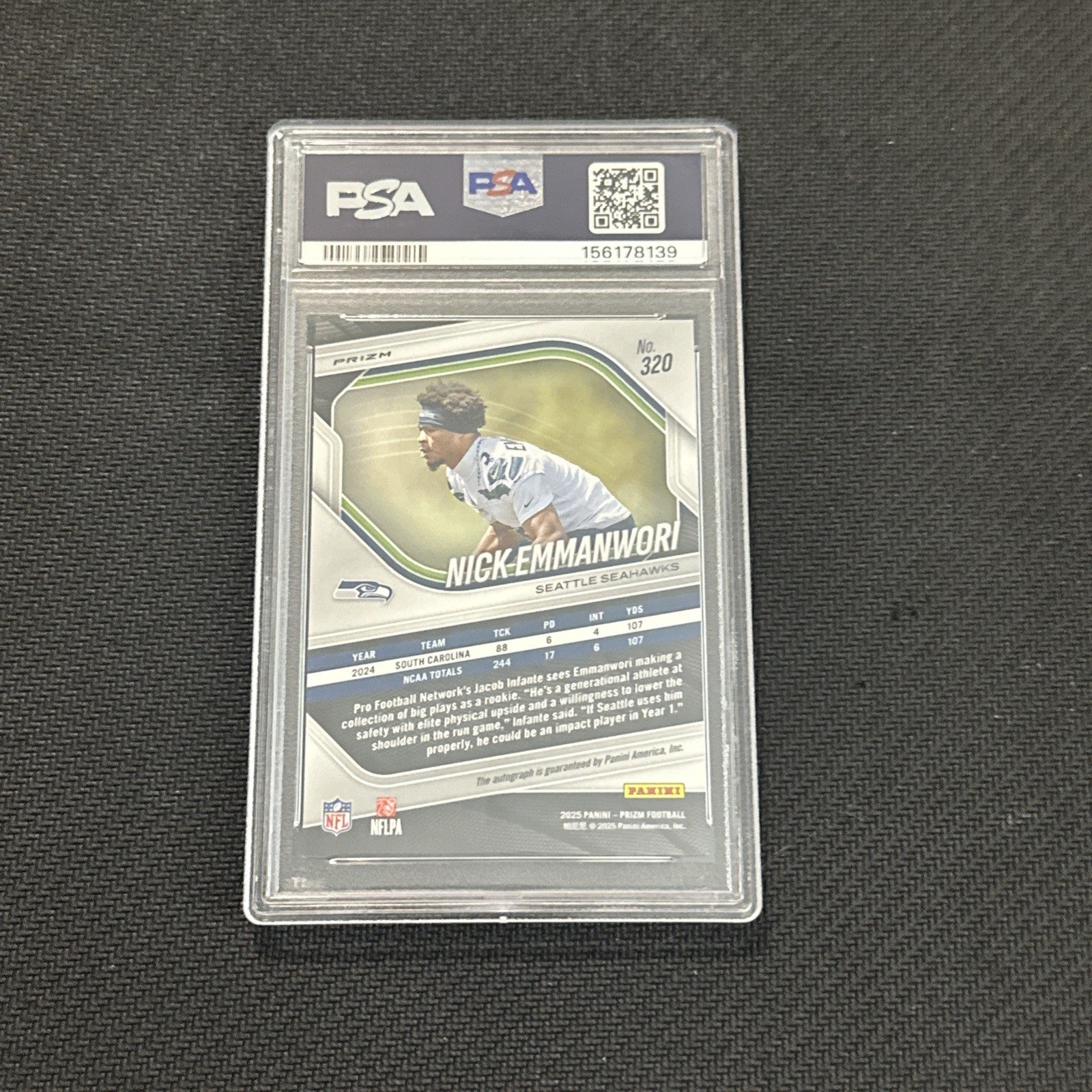 NICK EMMANWORI 2025 Panini Prizm #320 Rookie no huddle Auto PSA 10 Gem Mint