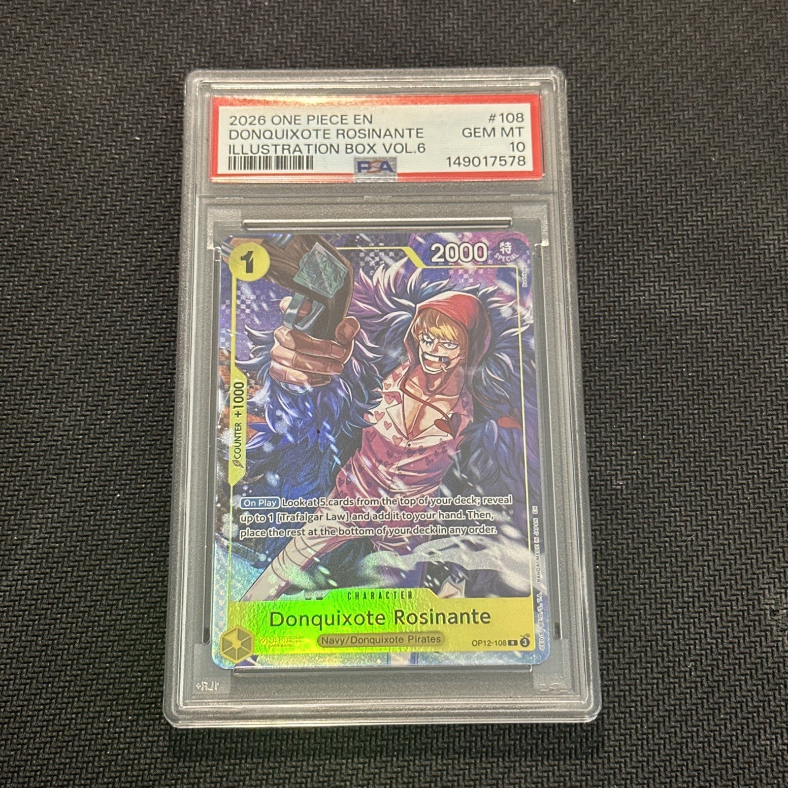 Donquixote Rosinante One Piece Illustration Box Vol. 6 OP12-108 PSA 10 GEM MINT