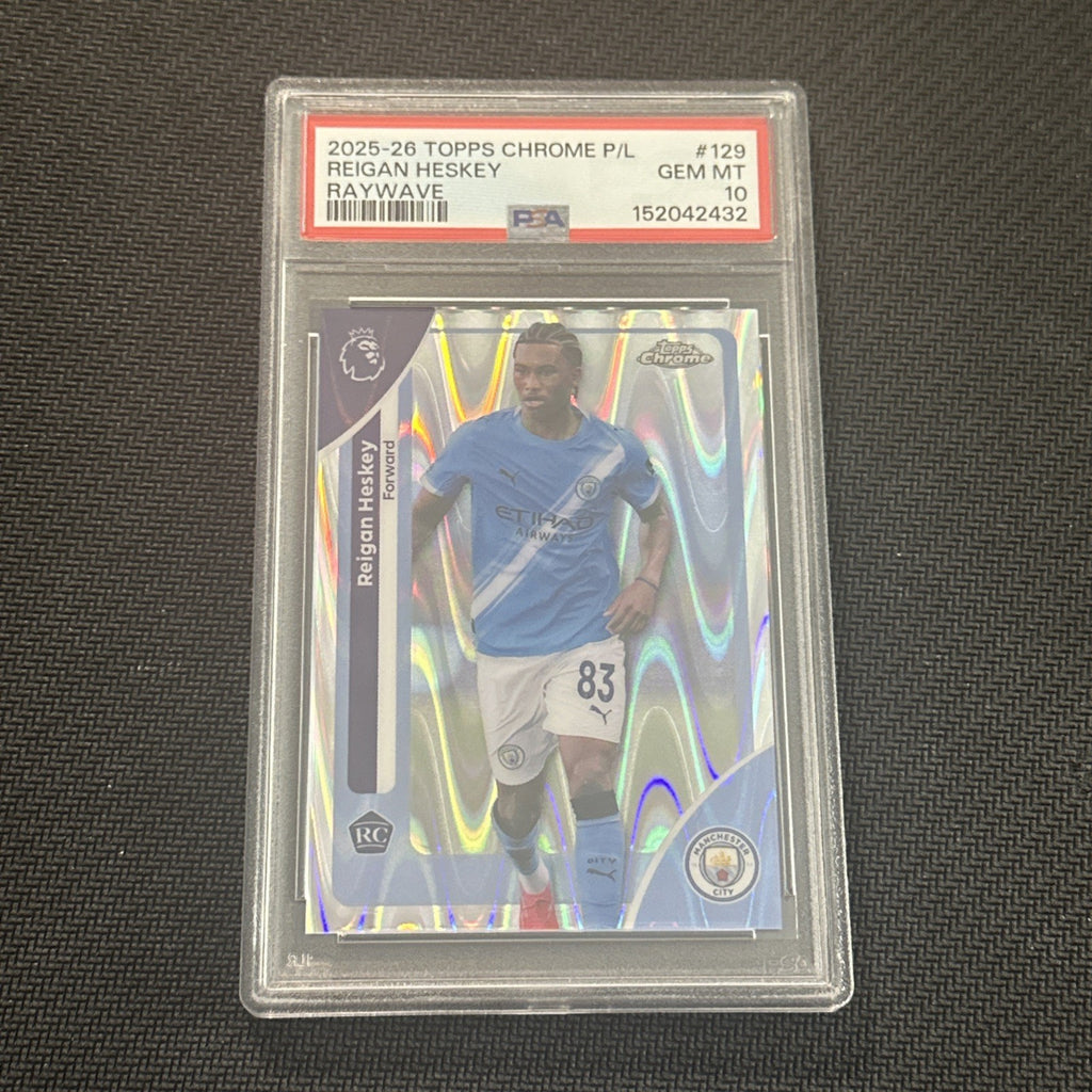 2025-26 Topps Chrome Premier League Reigan Heskey RC RayWave Refractor PSA 10