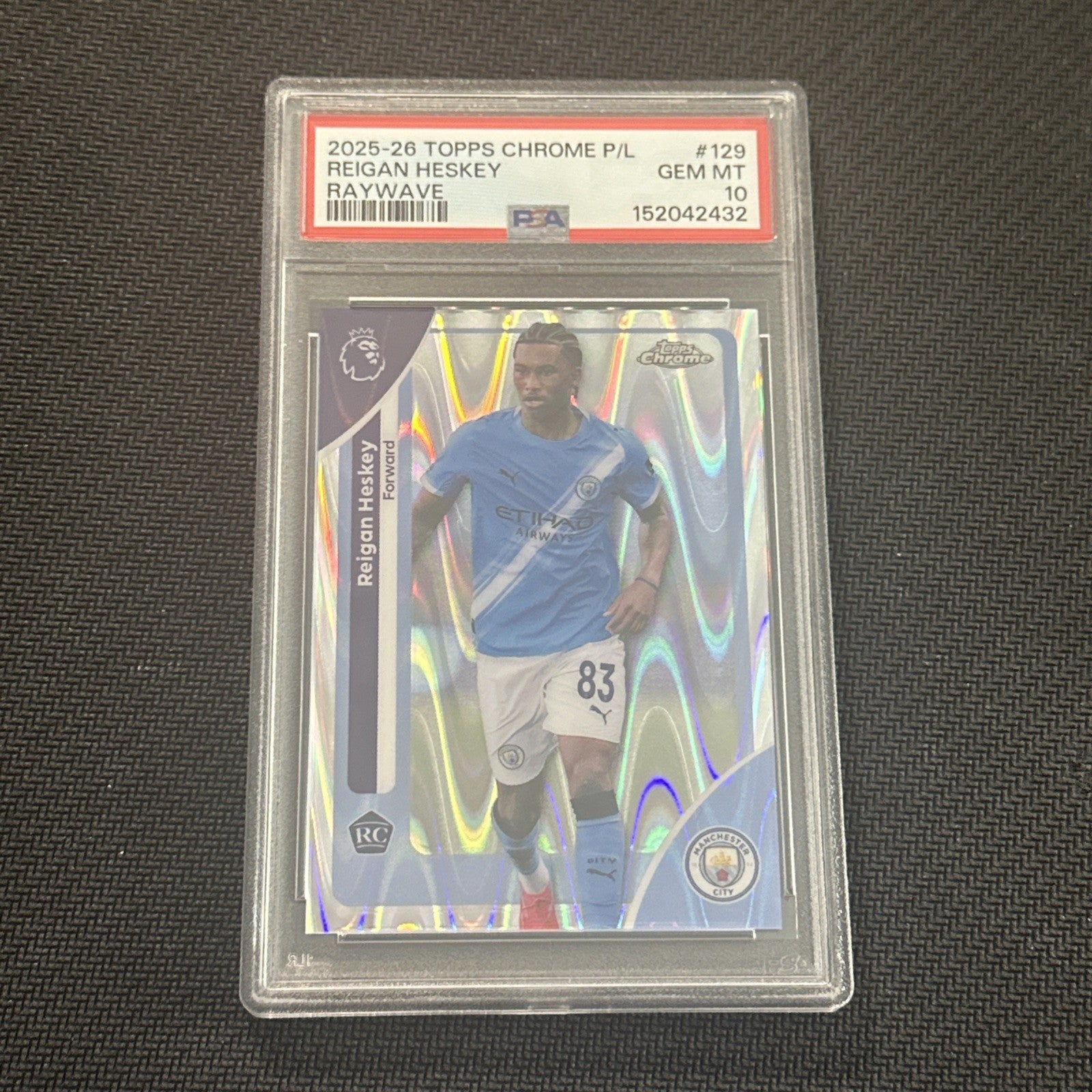 2025-26 Topps Chrome Premier League Reigan Heskey RC RayWave Refractor PSA 10