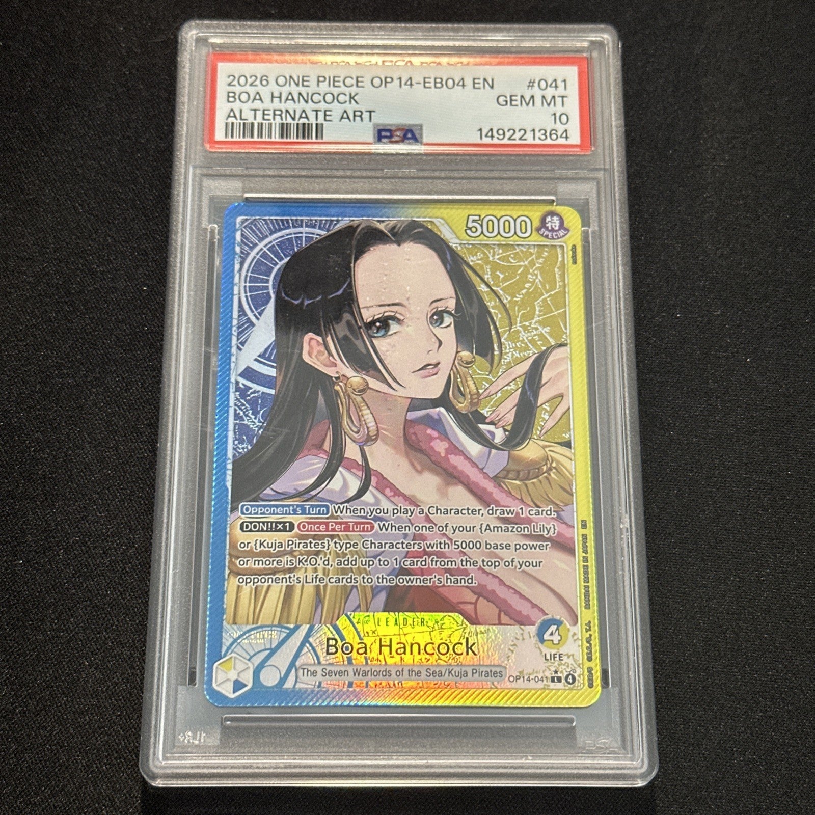2026 One Piece Boa Hancock Op14-041 EB04 Alt Art Leader Card PSA 10 GEM MINT