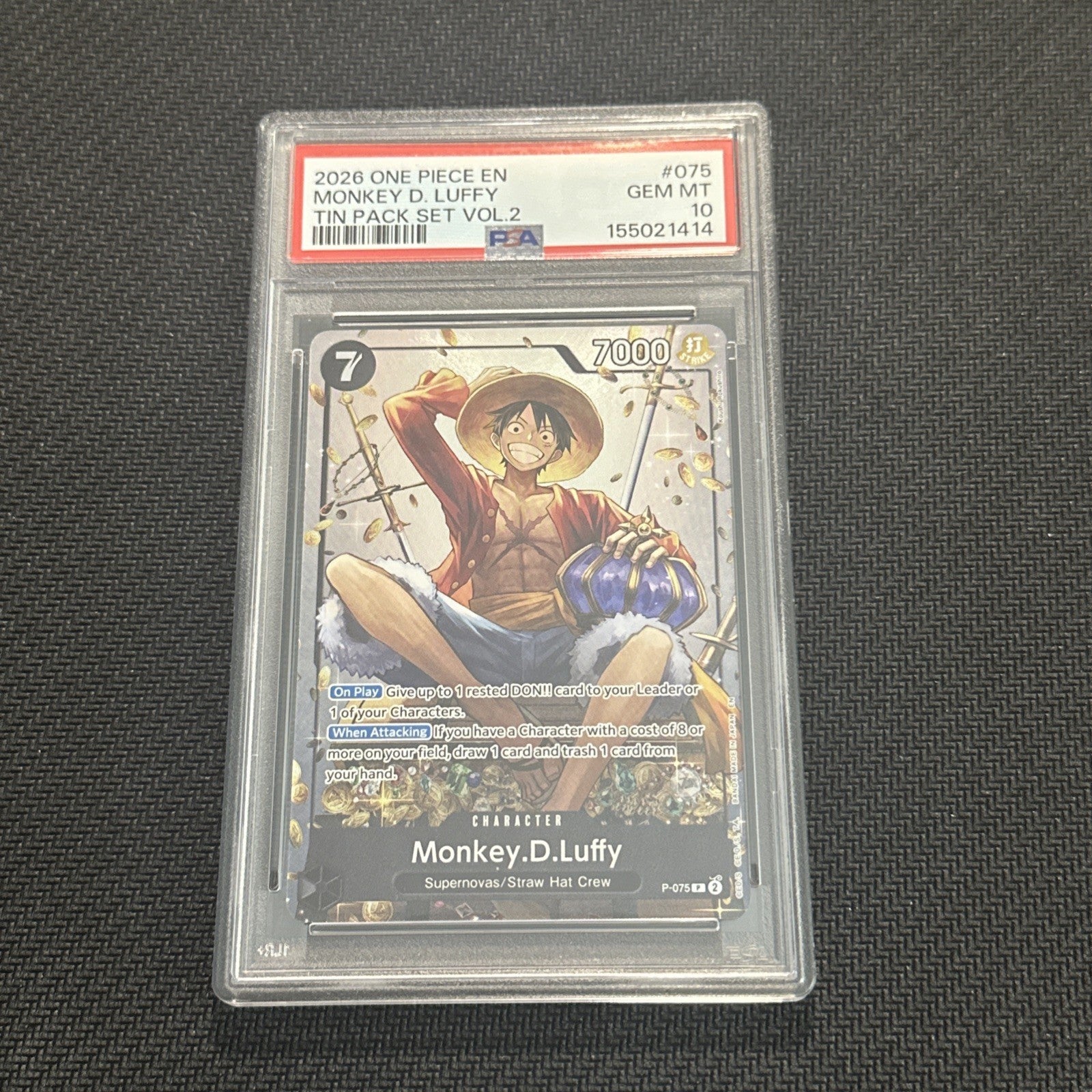 2026 ONE PIECE PROMOS TIN PACK SET VOL.2 #075 MONKEY D. LUFFY PSA 10 GEM MINT