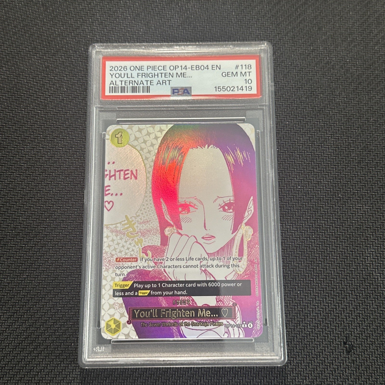 ONE PIECE OP14-EB04 THE AZURE SEA'S SEVEN 118 YOU'LL FRIGHTEN ME PSA 10 GEM MINT