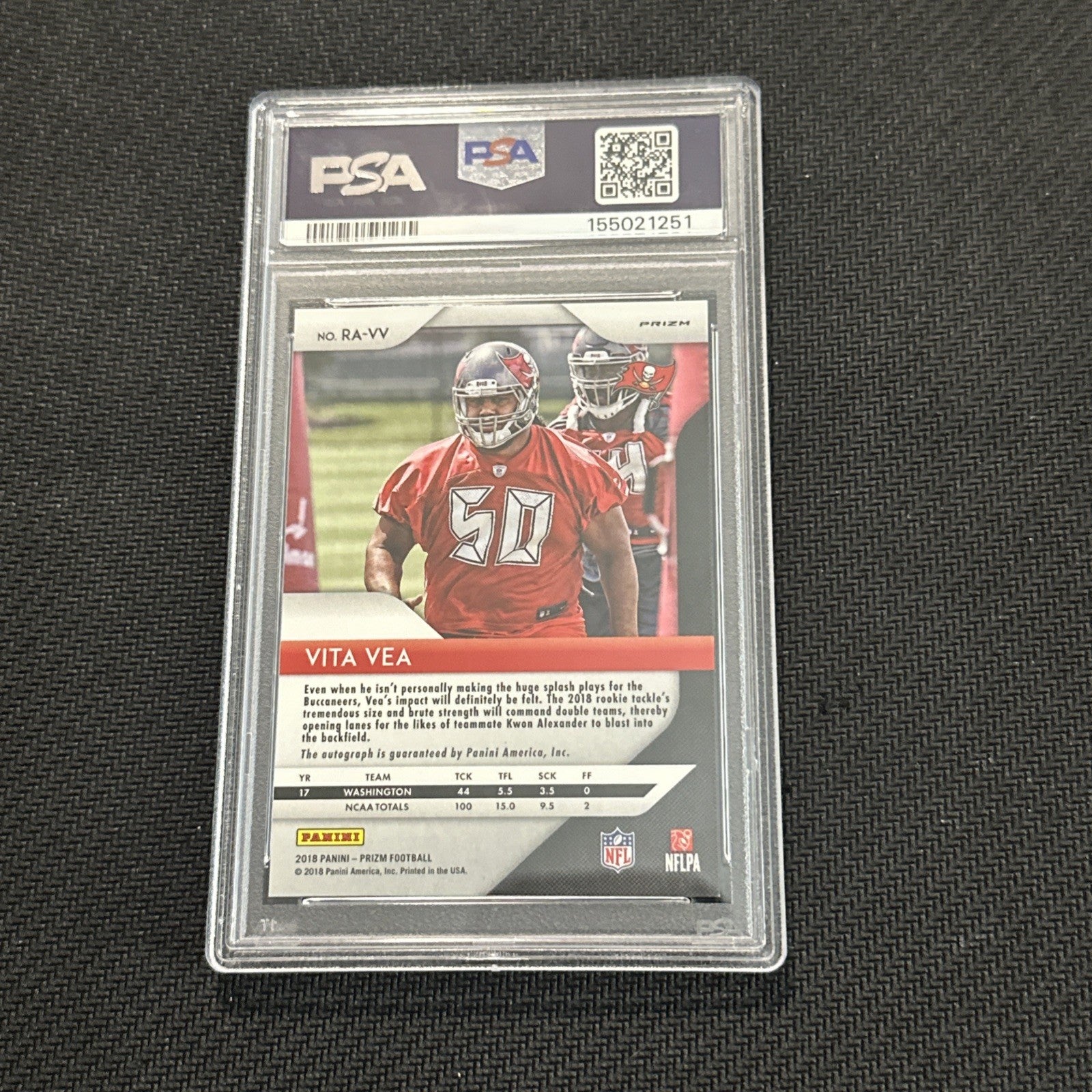 56256763 Vita Vea 2018 Panini Prizm Silver Prizm Rookie Auto RC #RA-VV PSA 10