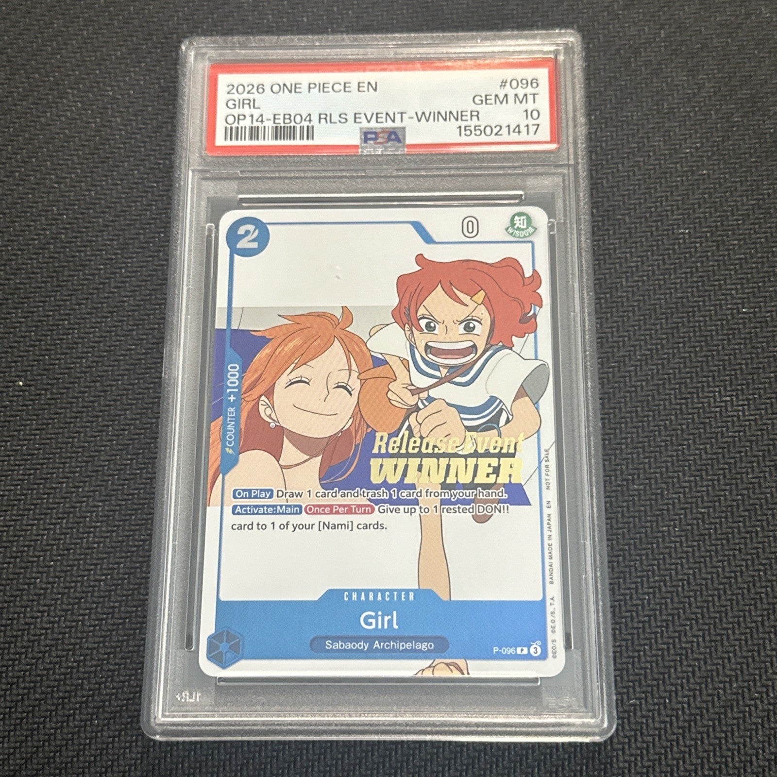 2026 One Piece En OP14-EB04 RLS Event Winner #096 Girl PSA 10 GEM MINT