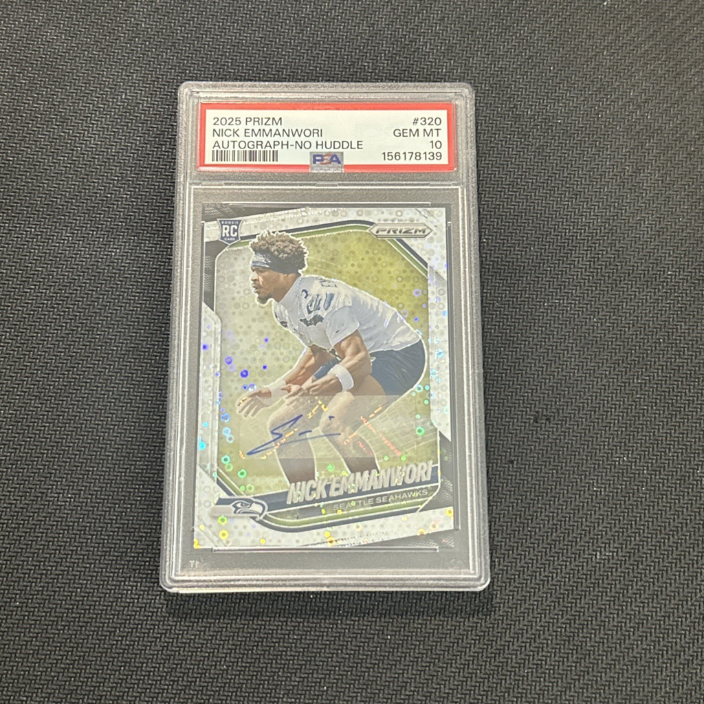 NICK EMMANWORI 2025 Panini Prizm #320 Rookie no huddle Auto PSA 10 Gem Mint