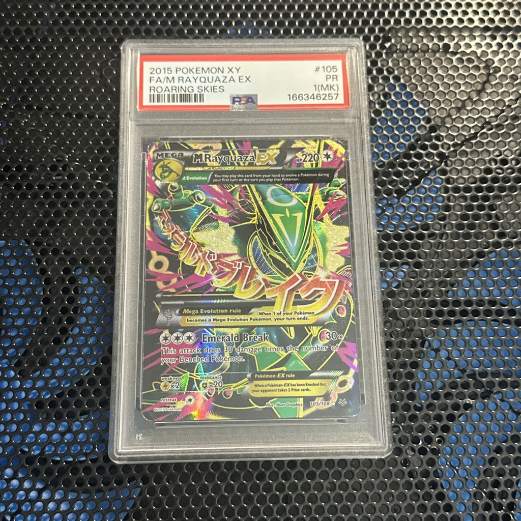 PSA 1 (MK) 2015 Pokemon XY Roaring Skies Full Art Mega M Rayquaza EX 105/108