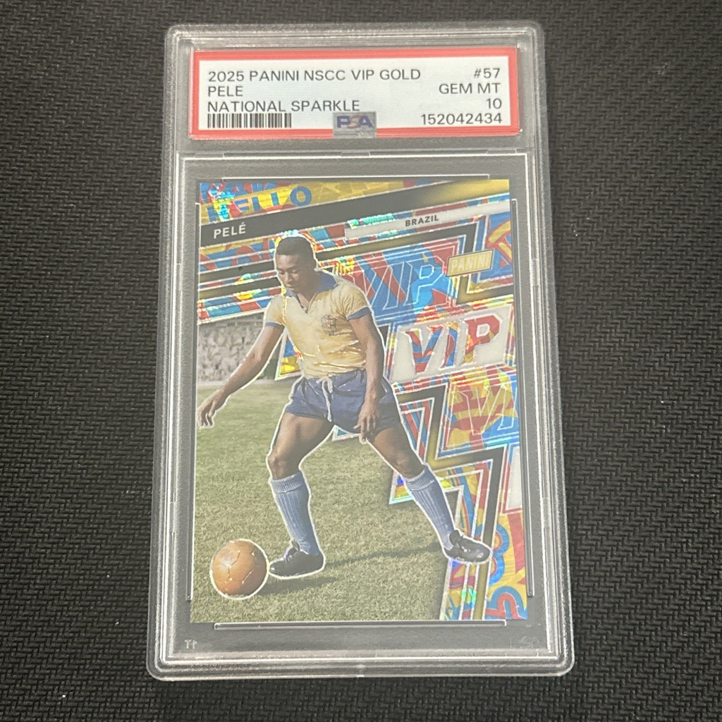 2025 Panini NSCC VIP Gold Pele #57 National Sparkle Prizm PSA 10 GEM MINT Brazil