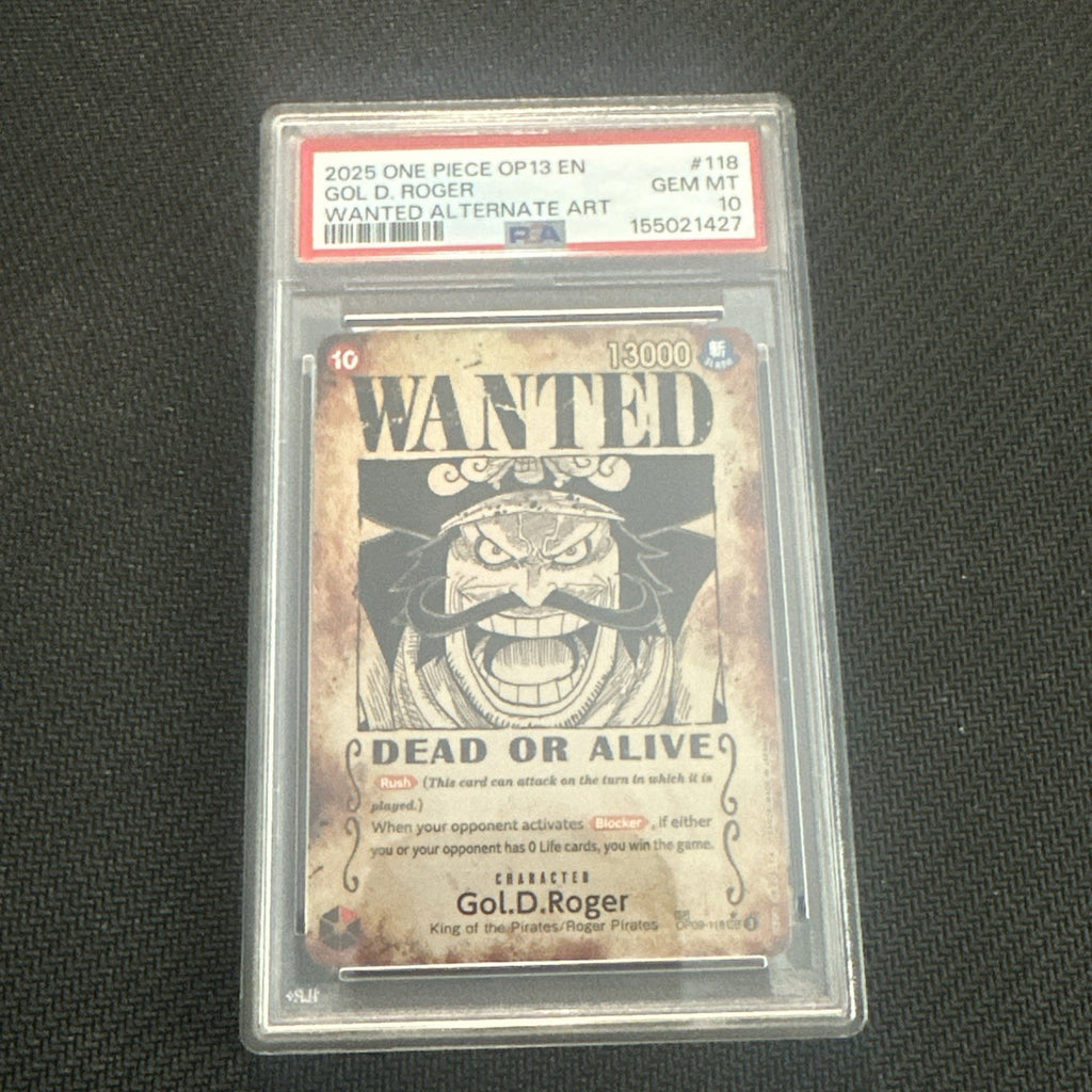 2025 One Piece OP13 EN #118 Gol.D.Roger Wanted Poster ALT ART PSA 10 GEM MINT