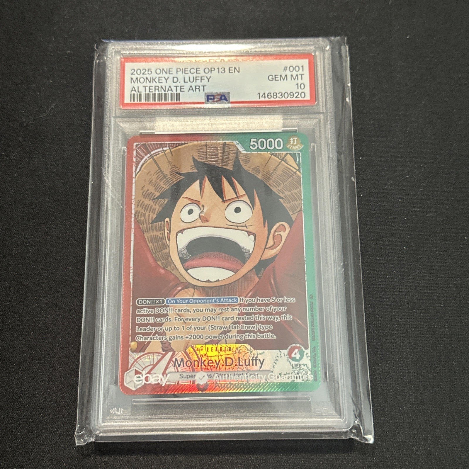 One Piece Monkey.D.Luffy OP13 Alt Art #001 PSA 10 Gem Mint